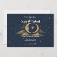 Celestial Moon and Stars Save the Date Invitation