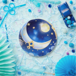 Celestial Moon and Stars Theme Boy Baby Shower Paper Plate