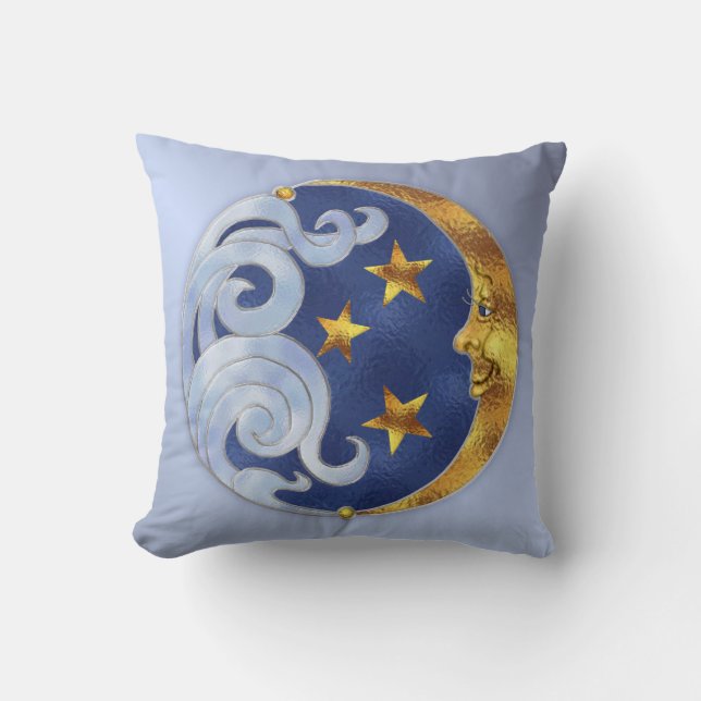 Celestial Moon and Stars Throw Pillow (Front)