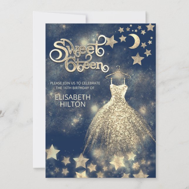 Celestial moon and stars typography sweet sixteen invitation (Front)