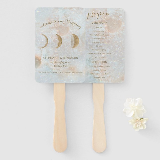 Celestial Moon Elegant Wedding Program Hand Fan (Front and Back)