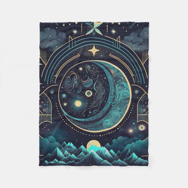 Celestial Moon  Fleece Blanket (Front)