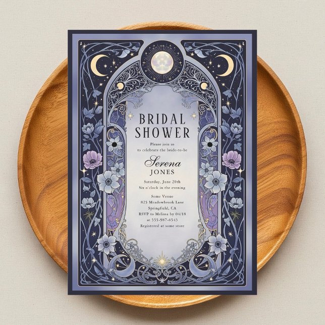 Celestial Moon Floral Art Nouveau Bridal Shower Invitation (Creator Uploaded)