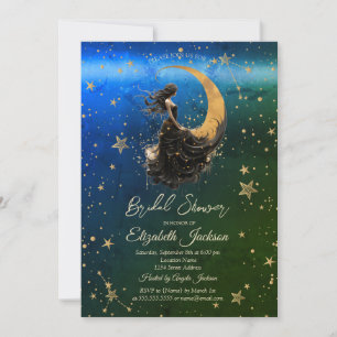 Celestial Moon,Girl,Stars Ombre Bridal Shower Invitation
