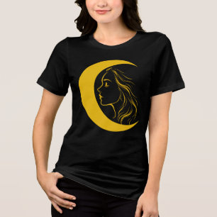 Celestial Moon Goddess – Mystical Line Art Profile Tri-Blend Shirt