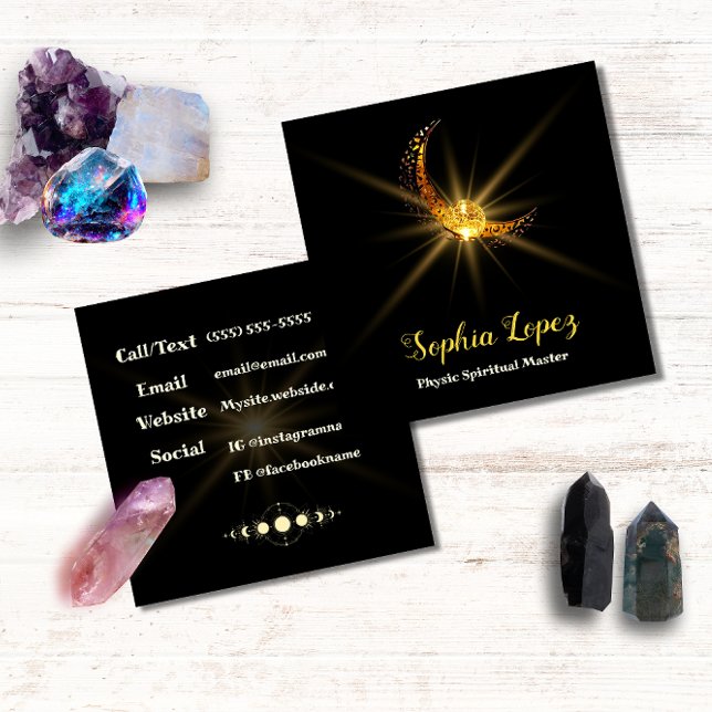 Celestial Moon Gold Minimal  Square Business Card (Creator Uploaded)
