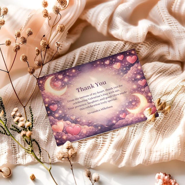Celestial Moon Hearts Valentine Party Thank You Card (Creator Uploaded)