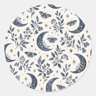 Celestial Moon Moth Wildflower Classic Round Sticker