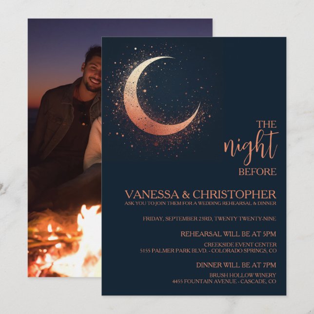 Celestial Moon Night Before Wedding Rehearsal Invitation (Front/Back)