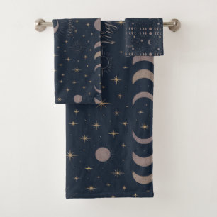 Celestial Moon Pattern Cosmic Custom Women’s Bath Towel Set