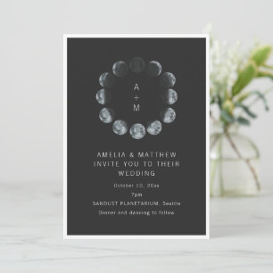 Celestial Moon Phase Black Dark Night Sky Wedding Invitation