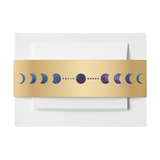 Celestial Moon Phase Golden Belly Band Invitation Belly Band (Front Example)