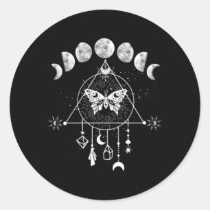 Celestial Moon Phase Moth Crystals Stars Classic Round Sticker