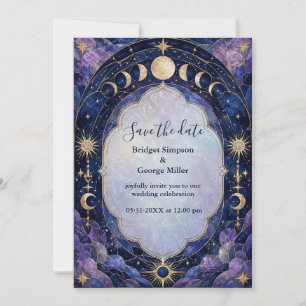 Celestial Moon Phase Wedding in Midnight Blue Invitation