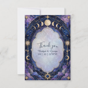 Celestial Moon Phase Wedding in Midnight Blue Thank You Card
