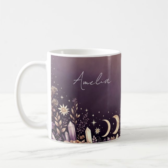 Celestial Moon Phases Crystal Botanical Name Mug (Left)