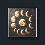Celestial Moon Phases Cycle - Mystical Gold and Ch Canvas Print<br><div class="desc">A captivating celestial composition depicting the various phases of the moon in a circular arrangement. Each moon phase is richly textured with craters and golden highlights, set against a deep charcoal sky filled with shimmering stars and nebula dust. Perfect for astronomy lovers, mystical home decor, or as a serene focal...</div>