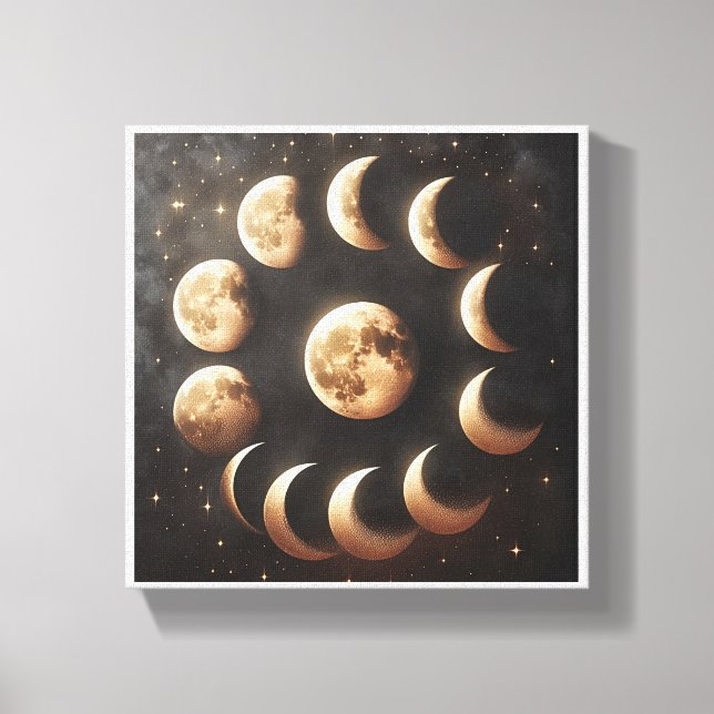 Celestial Moon Phases Cycle - Mystical Gold and Ch Canvas Print (Front)
