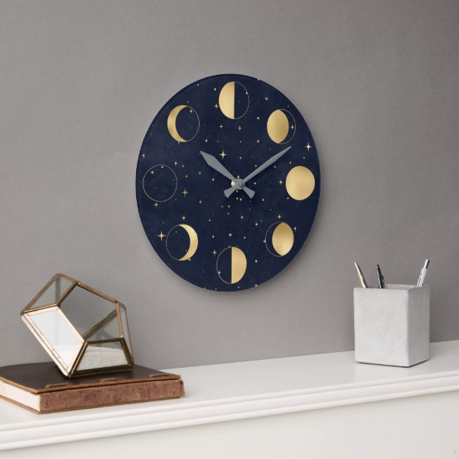 Celestial Moon Phases Gold Acrylic Wall Clock (Office)
