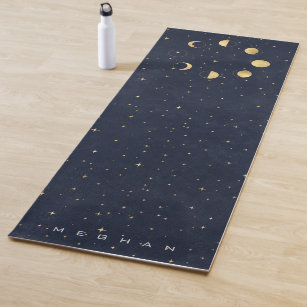 Boho Moon Phases & Floral Yoga Mat, Custom Personalized Yoga Mat