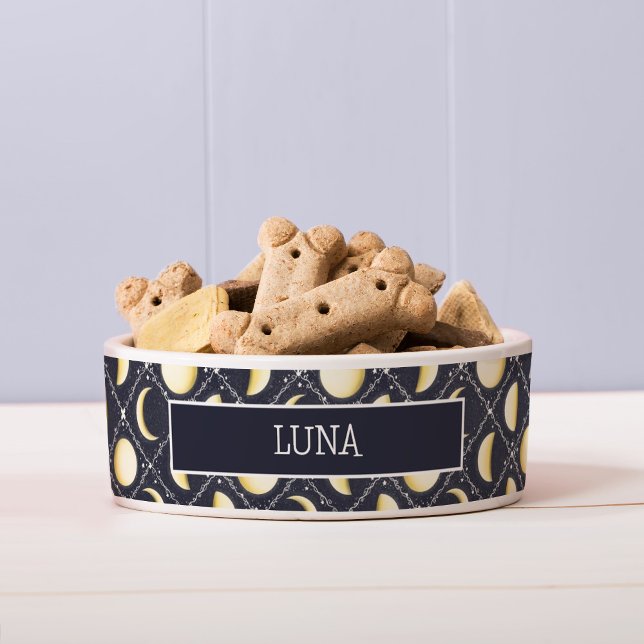 Celestial Moon Phases Pattern (Moon Phases Pattern Dog Bowl with Nameplate)