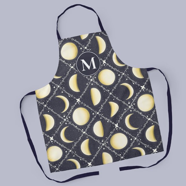 Celestial Moon Phases Pattern Apron (Monogram Celestial Moon Phases Pattern Apron)