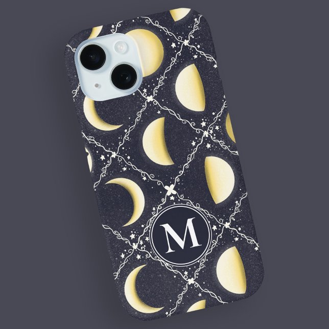 Celestial Moon Phases Pattern Case-Mate iPhone Case (Celestial Moon Phases Pattern iPhone with Monogram)
