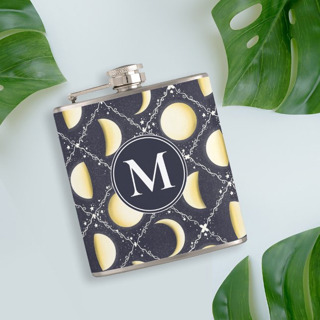 Celestial Moon Phases Pattern Hip Flask (Moon Phases Pattern Flask)