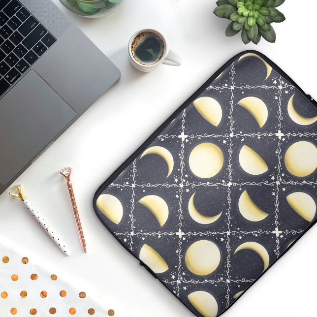 Celestial Moon Phases Pattern Laptop Sleeve (Moon Phases Laptop Sleeve)