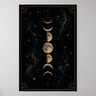 Celestial Moon Phases Poster   Boho Lunar Wall Art