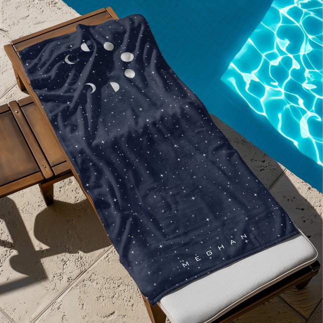 Celestial Moon Phases Silver Monogram Beach Towel (Creator Uploaded)