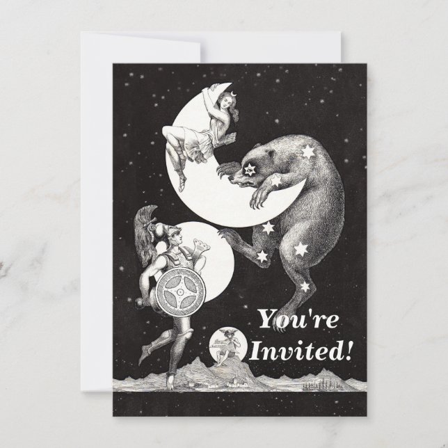 Celestial Moon Sky Universe God Night Illustration Invitation (Front)