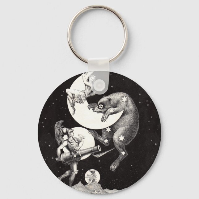 Celestial Moon Sky Universe God Night Illustration Keychain (Front)