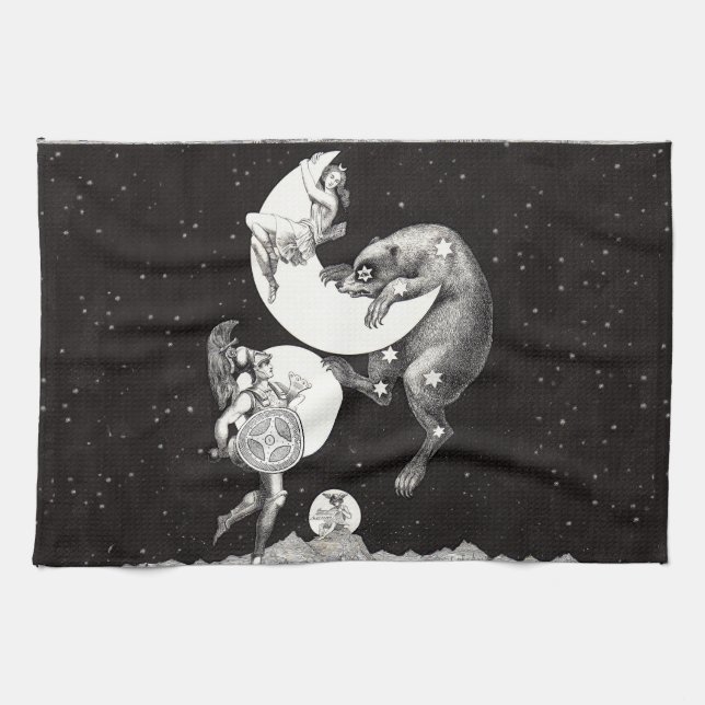 Celestial Moon Sky Universe God Night Illustration Kitchen Towel (Horizontal)