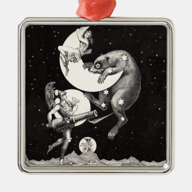 Celestial Moon Sky Universe God Night Illustration Metal Ornament (Front)
