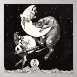 Celestial Moon Sky Universe God Night Illustration Poster