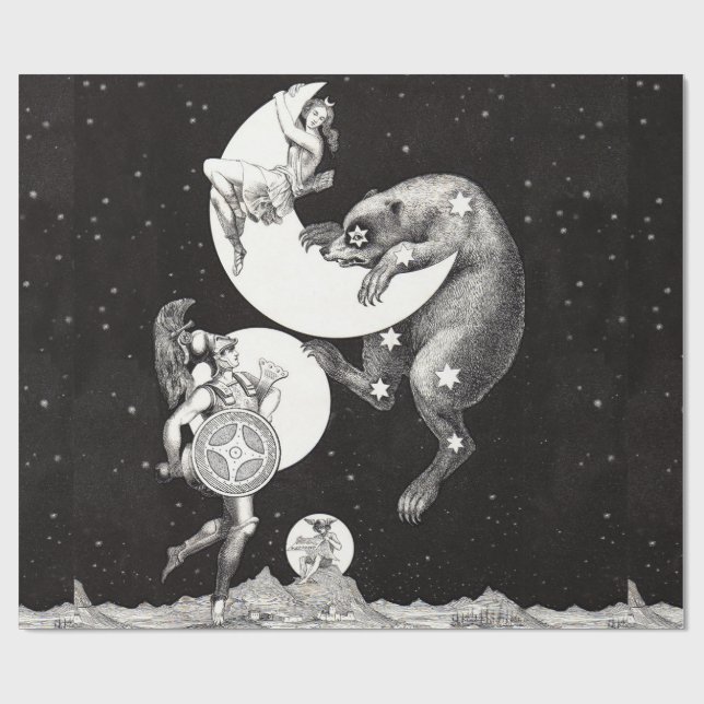 Celestial Moon Sky Universe God Night Illustration Wrapping Paper (Flat)