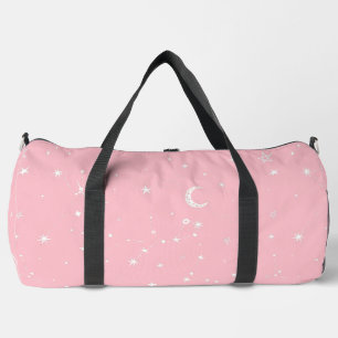 celestial moon star constellation pink duffle bag