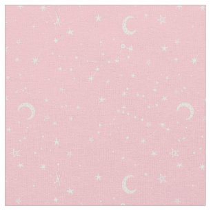 celestial moon star constellation pink fabric