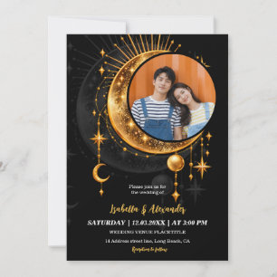 Celestial Moon Starry Night Wedding Photo Invitation