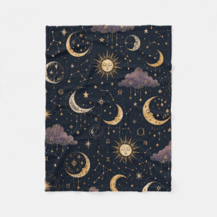 Celestial Moon & Stars Astrology Boho Seamless Fleece Blanket