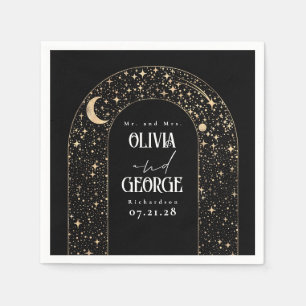 Celestial Moon Stars Black Wedding Napkin