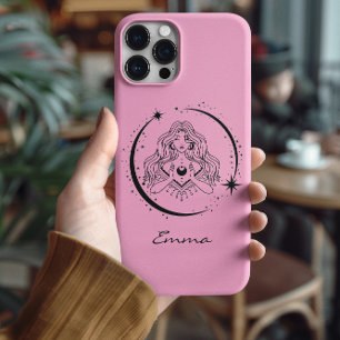 Celestial moon stars,boho,elegant astronomy,pink iPhone 13 case