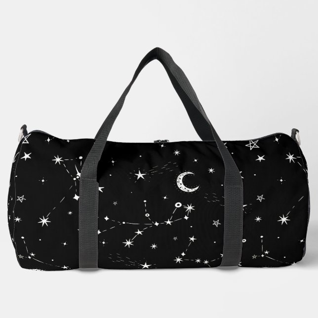 celestial moon stars constellations black duffle bag (Front)