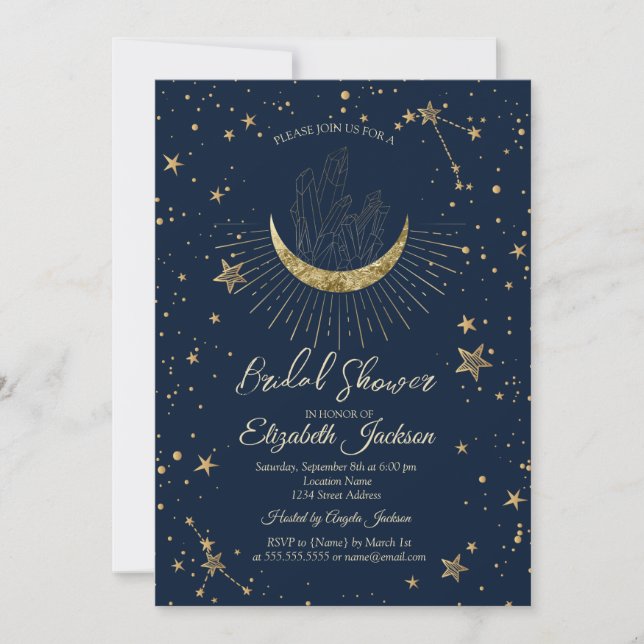 Celestial Moon,Stars Diamonds Blue Bridal Shower  Invitation (Front)