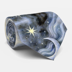Celestial Moon Stars Dreamy Sky Bold Watercolor Tie