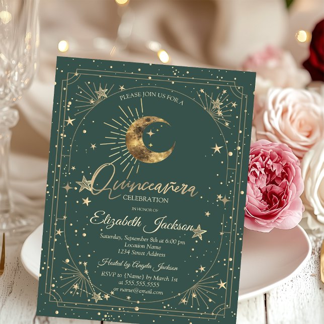 Celestial Moon Stars Frame Quinceanera Invitation (Creator Uploaded)