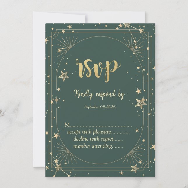 Celestial Moon Stars Frame Wedding RSVP   Invitation (Front)