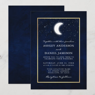 Celestial Moon Stars Gold Wedding Invitation
