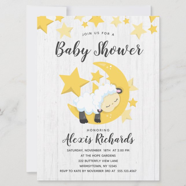 Celestial Moon Stars & Lamb Baby Shower Invitation (Front)